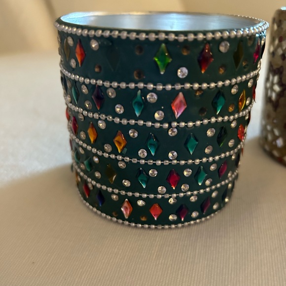 🎅🏻SALE FESTIVE VOTIVE CANDLE HOLDERS (3) VINTAGE HEAVILY EMBELLISHED 3 1/4”INDIA - Picture 6 of 10